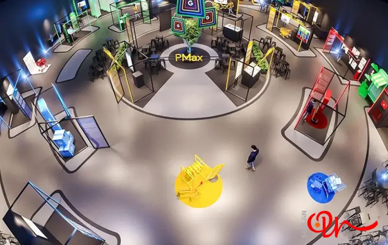 نمایشگاه صنعت ساختمان با زمین آبی و قرمز