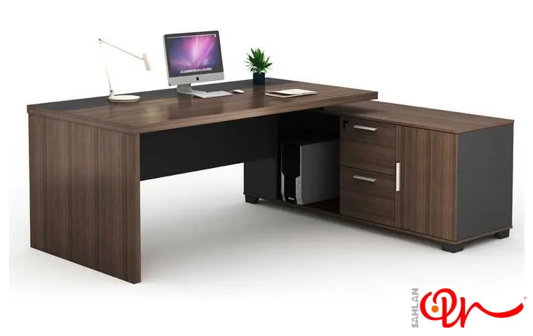 ابعاد میز اداری به رنگ قهوه٬ای دو تیکه