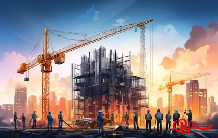 افرادی در حال ساختن نمایشگاه صنعت ساختمان