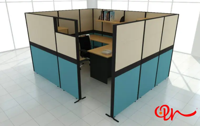 پارتیشن اداری سیار در دو رنگ آبی و کرم