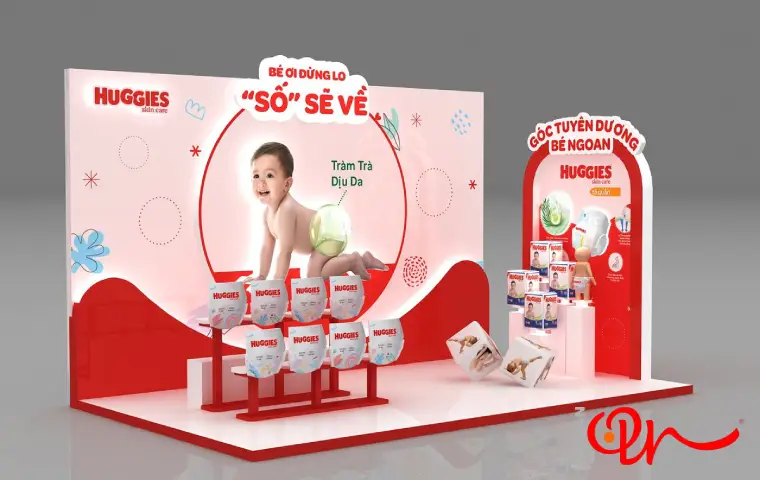 استفاده از رنگ قرمز در غرفه‌ی پوشک بچه برای روانشناسی رنگ غرفه نمایشگاهی 
