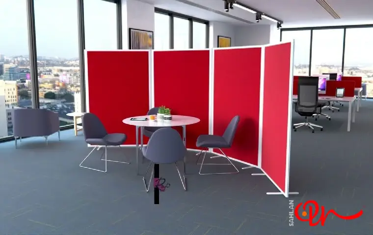 پاراوان اداری به رنگ قرمز و قاب سفید