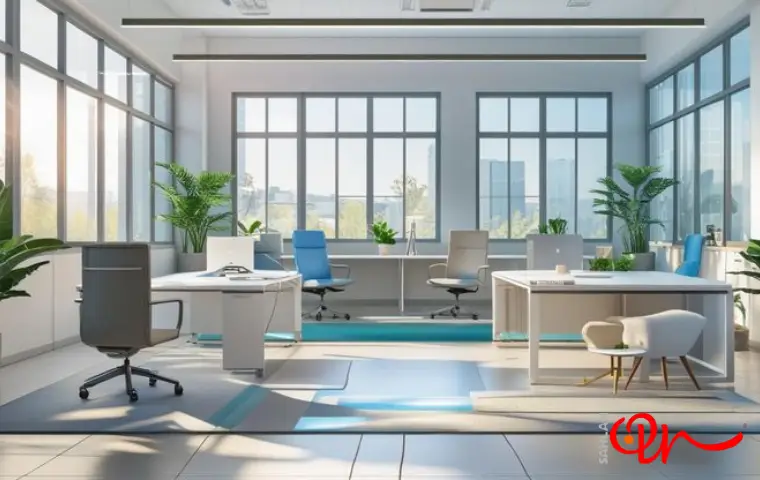 طراحی محیط اداری کوچک با نور زیاد و پنجرههای بلند و رنگهای روشن