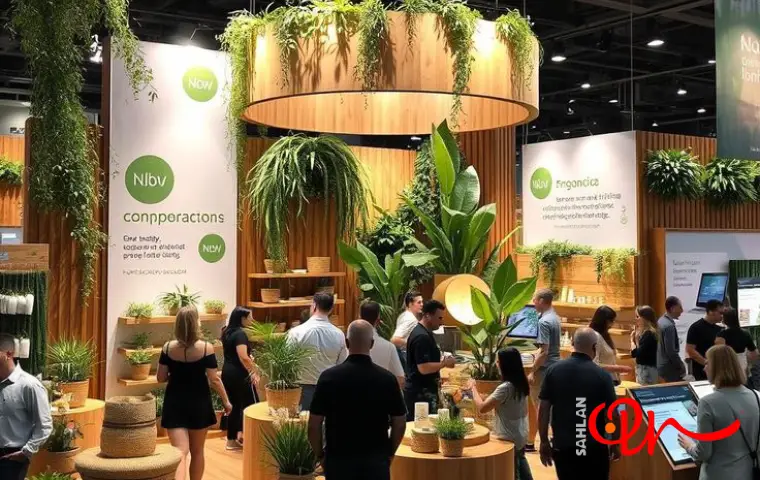غرفه ای با گل و گیاه در نمایشگاه کشاورزی با بازدیدکنندگان