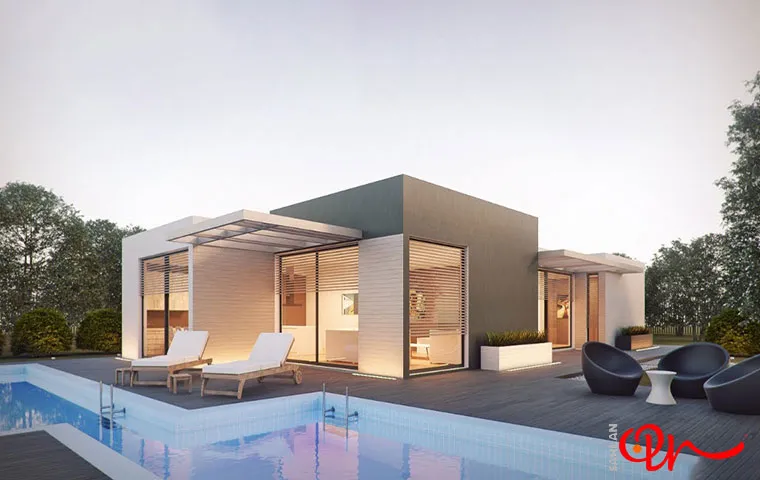 خانه پیشساخته زیبا در کنار استخر باغ